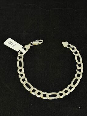 Sterling Silver Figaro Chain Bracelet 925 Italy Classic Link Unisex Jewelry 9 in